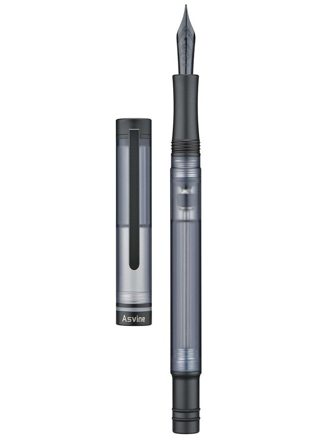 Asvine V200 Titanium Fountain Pen Vacuum Filling, Matte Black Bock Broad Nib Transparent Acrylic Smooth Writing Pen Case Set - Image 2